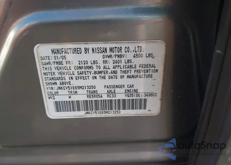 2005 Infiniti G35 from USA, damaged, VIN JNKCV51E65M213250